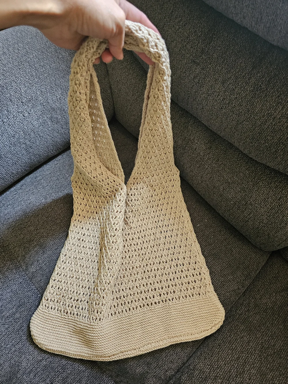 Beige Crochet Market Tote Bag